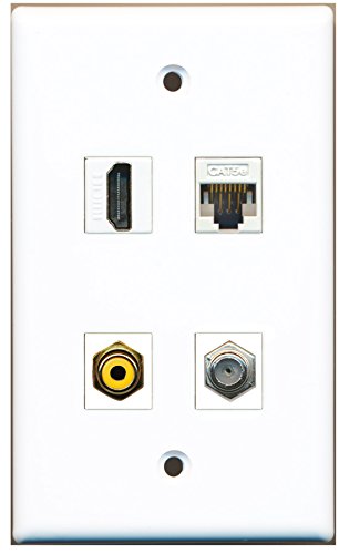 RiteAV - 1 Port HDMI 1 Port RCA Yellow 1 Port Coax Cable TV- F-Type 1 Port Cat5e Ethernet White Wall Plate