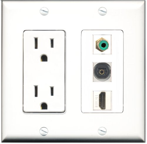 RiteAV - 15 Amp Power Outlet 1 Port HDMI 1 Port RCA Green 1 Port Toslink Decorative Wall Plate