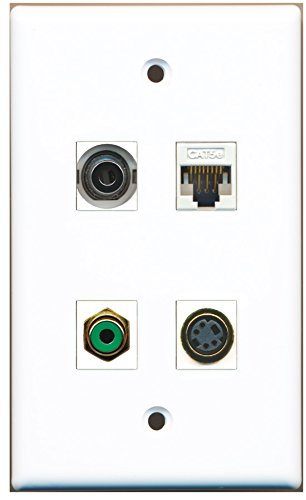 RiteAV - 1 Port RCA Green 1 Port S-Video 1 Port 3.5mm 1 Port Cat5e Ethernet White Wall Plate