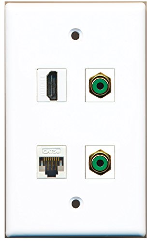 RiteAV - 1 Port HDMI 2 Port RCA Green 1 Port Cat5e Ethernet White Wall Plate