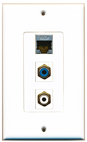 RiteAV - 1 Port RCA White and 1 Port RCA Blue and 1 Port Shielded Cat6 Ethernet Decorative Wall Plate Decorative