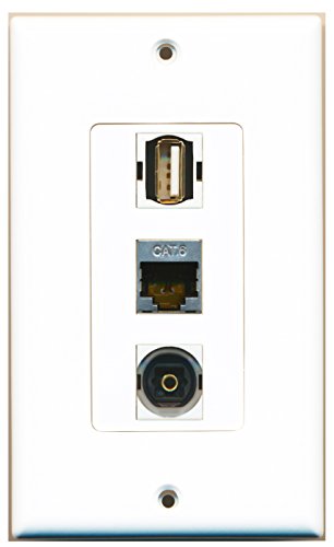 RiteAV - 1 Port USB A-A and 1 Port Shielded Cat6 Ethernet and 1 Port Toslink Decorative Wall Plate Decorative