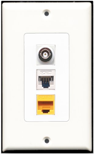 RiteAV - 1 Port BNC 1 Cat5e Ethernet White 1 Cat5e Ethernet Yellow Wall Plate Decorative