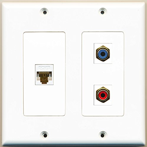 RiteAV - 1 Port RCA Red 1 Port RCA Blue 1 Port Cat6 Ethernet White - 2 Gang Wall Plate