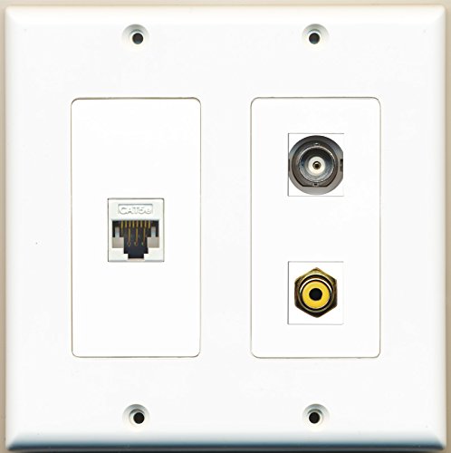 RiteAV - 1 Port RCA Yellow 1 Port BNC 1 Port Cat5e Ethernet White - 2 Gang Wall Plate