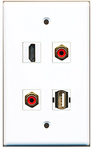 RiteAV - 1 Port HDMI 2 Port RCA Red 1 Port USB A-A Wall Plate