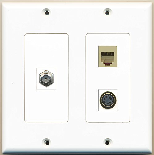 RiteAV - 1 Port Coax Cable TV- F-Type 1 Port Phone RJ11 RJ12 Beige 1 Port S-Video - 2 Gang Wall Plate