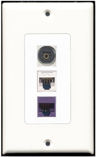 RiteAV - 1 Port Toslink 1 Cat5e Ethernet White 1 Cat5e Ethernet Purple Wall Plate Decorative