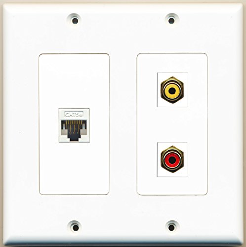 RiteAV - 1 Port RCA Red 1 Port RCA Yellow 1 Port Cat5e Ethernet White - 2 Gang Wall Plate