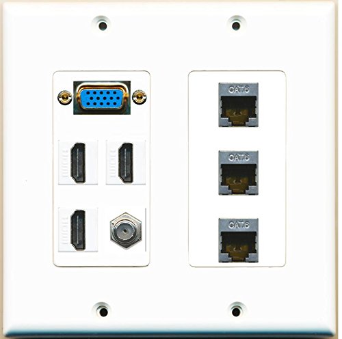 RiteAV - (2 Gang Decorative) Svga 3 HDMI Coax 3 Shielded Cat6 Wall Plate White
