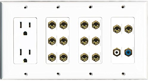 RiteAV - (4 Gang) 15A Power Outlet RCA Blue RCA White 14 Banana Wall Plate White