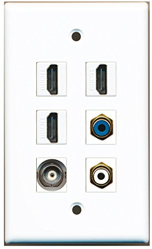 RiteAV - 3 HDMI 1 Port RCA White 1 Port RCA Blue 1 Port BNC Wall Plate