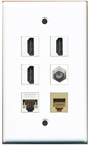 RiteAV - 3 HDMI 1 Port Coax Cable TV- F-Type 1 Port Phone RJ11 RJ12 Beige 1 Port Cat5e Ethernet White Wall Plate