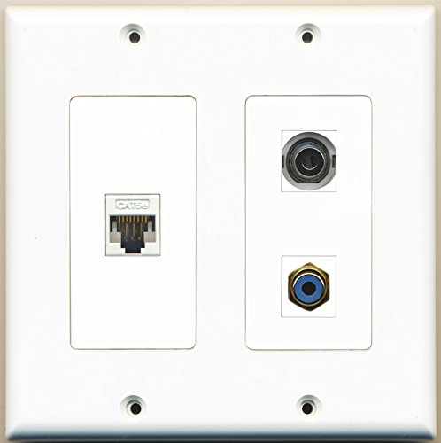 RiteAV - 1 Port RCA Blue 1 Port 3.5mm 1 Port Cat5e Ethernet White - 2 Gang Wall Plate