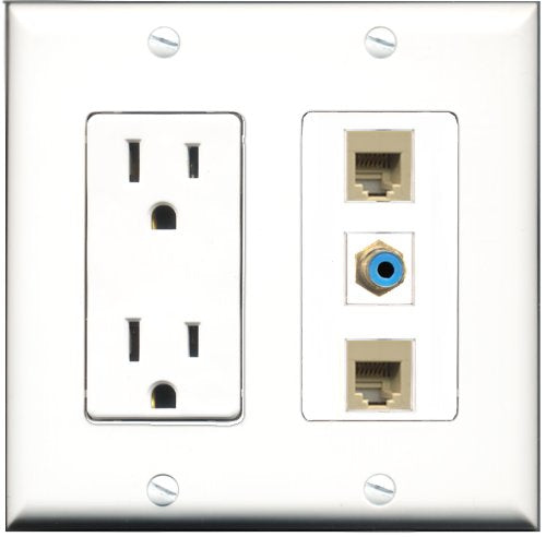 RiteAV - 15 Amp Power Outlet 1 Port RCA Blue 2 Port Phone Beige Decorative Wall Plate