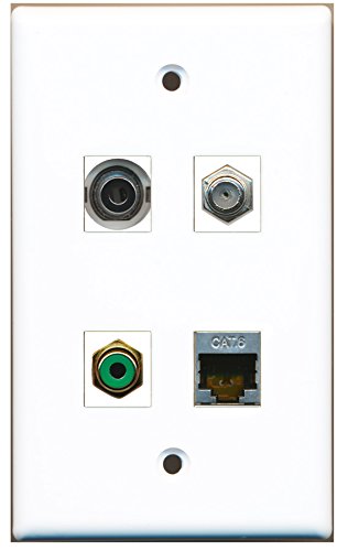 RiteAV - 1 Port RCA Green 1 Port Coax Cable TV- F-Type 1 Port Shielded Cat6 Ethernet 1 Port 3.5mm Wall Plate
