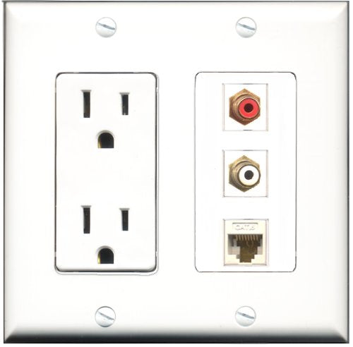 RiteAV - 15 Amp Power Outlet 1 Port RCA Red 1 Port RCA White 1 Port Cat6 Ethernet Ethernet White Decorative Wall Plate