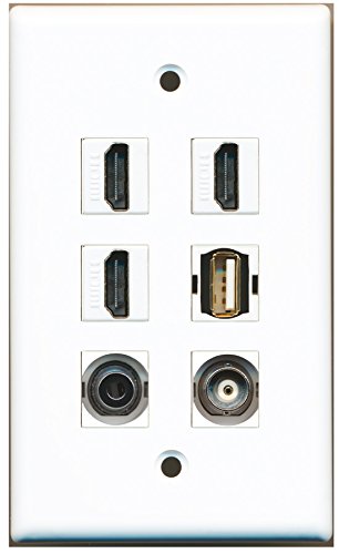 RiteAV - 3 HDMI 1 Port USB A-A 1 Port 3.5mm 1 Port BNC Wall Plate