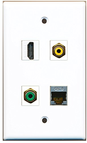 RiteAV - 1 Port HDMI 1 Port RCA Yellow 1 Port RCA Green 1 Port Shielded Cat6 Ethernet Wall Plate