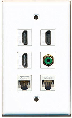 RiteAV - 3 HDMI 1 Port RCA Green 2 Port Cat5e Ethernet White Wall Plate