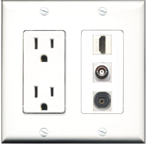 RiteAV - 15 Amp Power Outlet 1 Port HDMI 1 Port Toslink 1 Port BNC Decorative Wall Plate