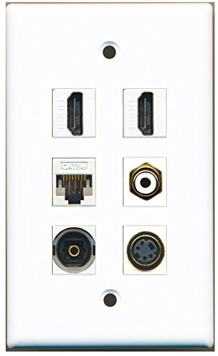 RiteAV - 2 HDMI 1 Port RCA White 1 Port S-Video 1 Port Toslink 1 Port Cat5e Ethernet White Wall Plate