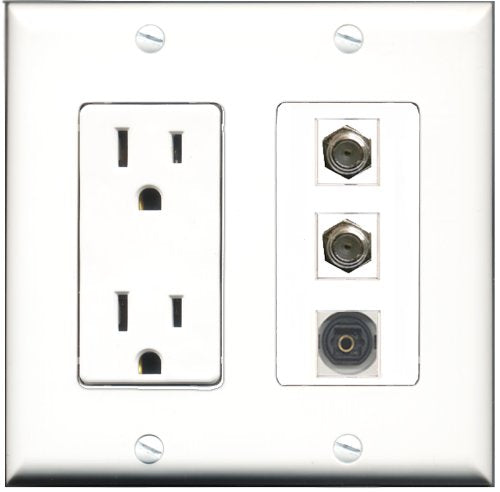 RiteAV - 15 Amp Power Outlet 2 Port Coax 1 Port Toslink Decorative Wall Plate