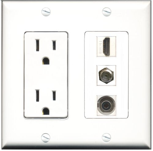 RiteAV - 15 Amp Power Outlet 1 Port HDMI 1 Port Coax 1 Port 3.5mm Decorative Wall Plate