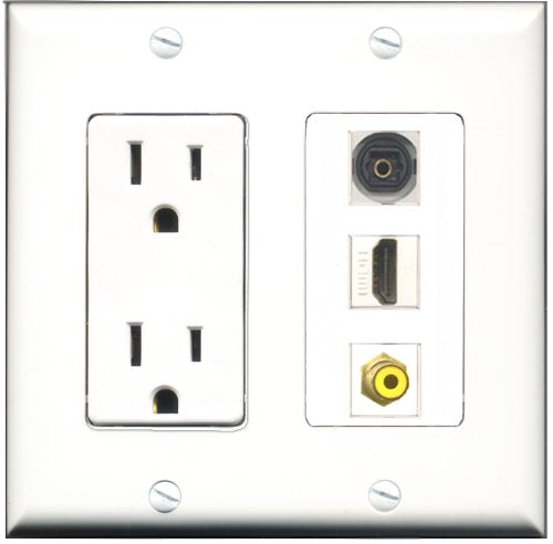 RiteAV - 15 Amp Power Outlet 1 Port HDMI 1 Port RCA Yellow 1 Port Toslink Decorative Wall Plate