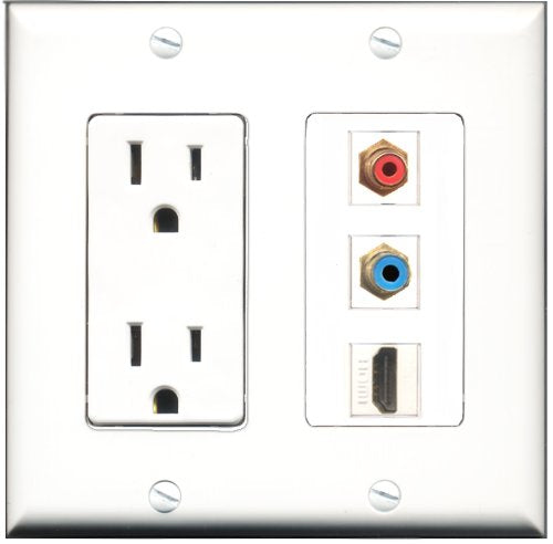 RiteAV - 15 Amp Power Outlet 1 Port HDMI 1 Port RCA Red 1 Port RCA Blue Decorative Wall Plate