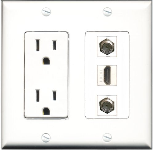 RiteAV - 15 Amp Power Outlet 1 Port HDMI 2 Port Coax Decorative Wall Plate