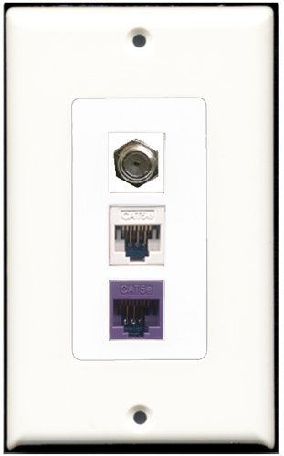 RiteAV - 1 Port Coax Cable TV- F-Type 1 Cat5e Ethernet White 1 Cat5e Ethernet Purple Wall Plate Decorative