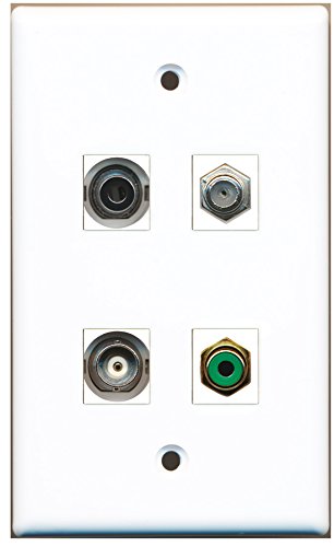 RiteAV - 1 Port RCA Green 1 Port Coax Cable TV- F-Type 1 Port 3.5mm 1 Port BNC Wall Plate