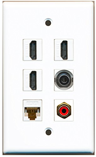 RiteAV - 3 HDMI 1 Port RCA Red 1 Port 3.5mm 1 Port Cat6 Ethernet White Wall Plate