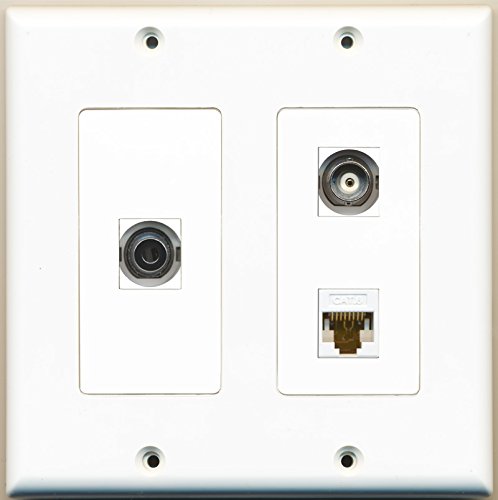 RiteAV - 1 Port 3.5mm 1 Port BNC 1 Port Cat6 Ethernet White - 2 Gang Wall Plate