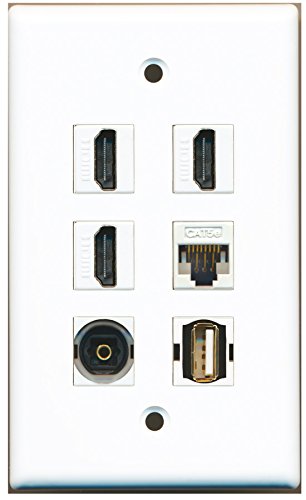 RiteAV - 3 HDMI 1 Port USB A-A 1 Port Toslink 1 Port Cat5e Ethernet White Wall Plate