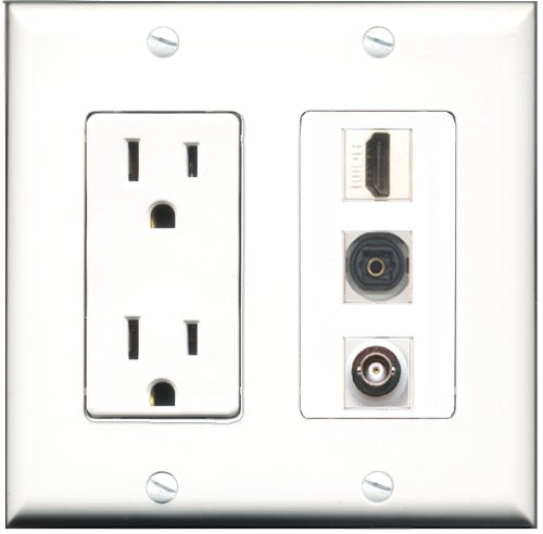 RiteAV - 15 Amp Power Outlet 1 Port HDMI 1 Port Toslink 1 Port BNC Decorative Wall Plate