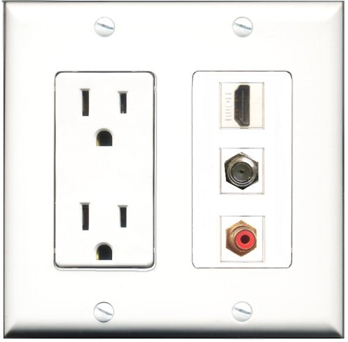 RiteAV - 15 Amp Power Outlet 1 Port HDMI 1 Port RCA Red 1 Port Coax Decorative Wall Plate