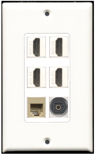 RiteAV - 4 Port HDMI 1 Phone RJ11 RJ12 Beige 1 Toslink Wall Plate White