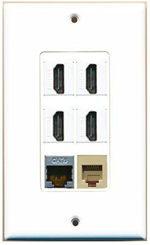 RiteAV - 4 Port HDMI 1 Phone RJ11 RJ12 Beige 1 Shielded Cat6 Ethernet Wall Plate Decorative