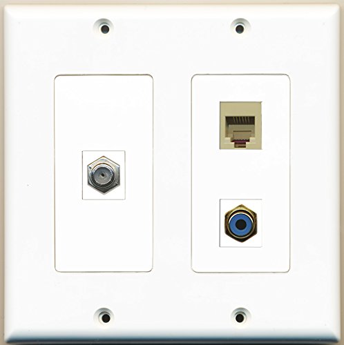 RiteAV - 1 Port RCA Blue 1 Port Coax Cable TV- F-Type 1 Port Phone RJ11 RJ12 Beige - 2 Gang Wall Plate