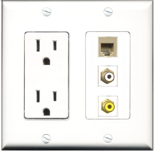 RiteAV - 15 Amp Power Outlet 1 Port RCA White 1 Port RCA Yellow 1 Port Phone Beige Decorative Wall Plate