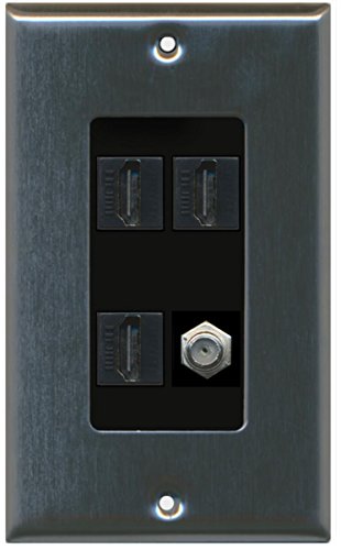 RiteAV - 3 x HDMI and 1 x Coax Cable TV F Type Port Wall Plate Decorative - Stainless/Black