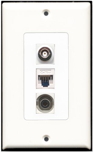 RiteAV - 1 Port 3.5mm 1 BNC 1 Cat5e Ethernet White Wall Plate Decorative