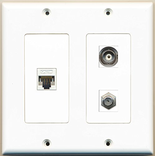RiteAV - 1 Port Coax Cable TV- F-Type 1 Port BNC 1 Port Cat5e Ethernet White - 2 Gang Wall Plate