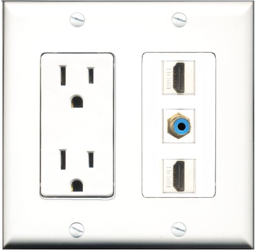 RiteAV - 15 Amp Power Outlet 2 Port HDMI 1 Port RCA Blue Decorative Wall Plate
