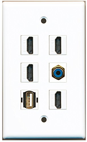 RiteAV - 4 HDMI 1 Port RCA Blue 1 Port USB A-A Wall Plate