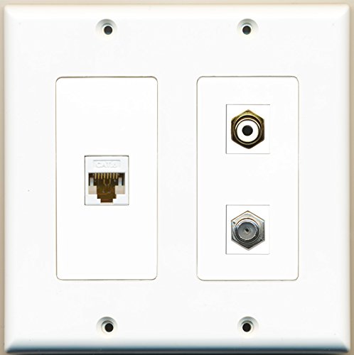 RiteAV - 1 Port RCA White 1 Port Coax Cable TV- F-Type 1 Port Cat6 Ethernet White - 2 Gang Wall Plate
