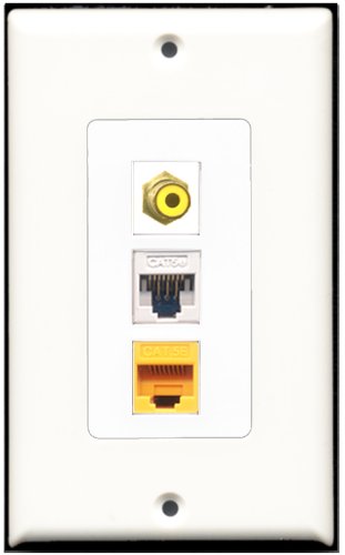 RiteAV - 1 Port RCA Yellow 1 Cat5e Ethernet White 1 Cat5e Ethernet Yellow Wall Plate Decorative
