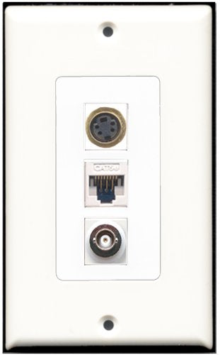 RiteAV - 1 Port S-Video 1 BNC 1 Cat5e Ethernet White Wall Plate Decorative